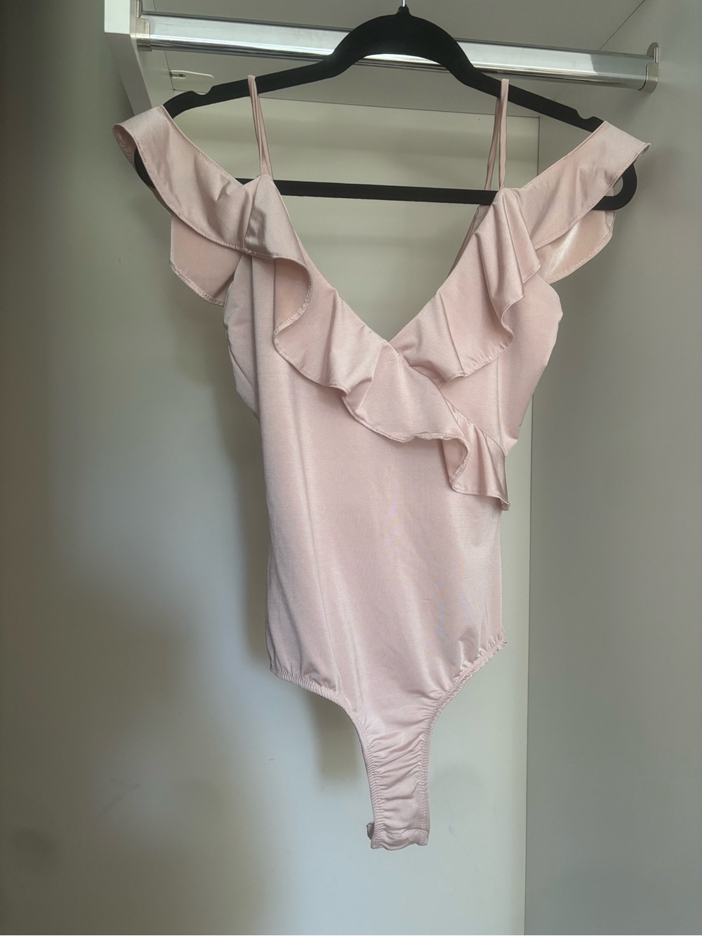 Pink Ruffle Off Shoulder Bodysuit, Coquette, Romantic, Girly, Cute
